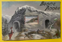 19976 -  Château D'Oex  Bonne Année Père Noël Tunnel Et Vaudoise Avec Drapeau - Château-d'Œx