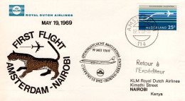 PAYS BAS PREMIER VOL AMSTERDAM-NAIROBI PAR KLM 1969 - Poststempel