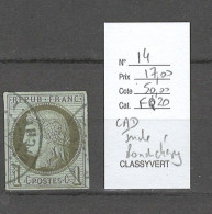 Inde Française - Yvert 14 - Ceres 1 Ct - Cad Inde Pondichery - Ceres