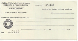 PORTUGAL CHEQUE CHECK BANCO CAIXA GERAL DE DEPÓSITOS, ECONÔMICA PORTUGUESA, 1950'S. VD - Schecks  Und Reiseschecks