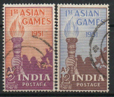 India 1951 Asian Games Set Of 2, Wmk. Multiple Star, Used, SG 335/6 (E) - Usati