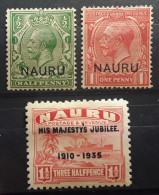 NAURU British Occupation 1916 - 1935, King George V,  3 Timbres Yvert 1,2,29, Neufs * MH TB - Nauru