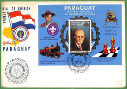 ZA1912 - PARAGUAY - POSTAL HISTORY - Large FDC COVER 1985 Rotary SCOUTS Chess  ROTARY Trains SPACE - Scacchi