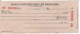 BRAZIL CHEQUE CHECK BANCO HIPOTECARIO LAR BRASILEIRO, RIO, 1940'S EM RÉIS - Schecks  Und Reiseschecks