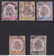 1895-99 SELANGOR, SG  N° 54/57+59 Tiger 5 Val. USED - Otros & Sin Clasificación