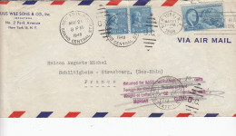 ENV. AFFR. Y&T 2x 375 + 1x485  INSUFFISANT OBL NEW YORK GRAND CENTRAL Du 21.5.1948 Adressée à SCHILTIGHEIM - Cartas & Documentos