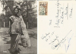AOF Dakar Senegal Femme En Costume Typique B/n CP Dakar 30jun1955 Avec AOF Chimique F15 Seul - Afrika