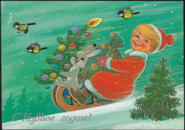 URSS 1985. Entier Postal. Bonne Année, Lapin Faisant De La Luge - Conejos