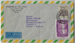 Brazil 1950 Commercial Cover Sent From São Paulo To Zurich Switzerland Airmail Stamp Joaquim Nabuco + 2 Definitive - Brieven En Documenten