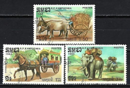 Kampuchea 1985 Animaux Moyens De Transport (197) Yvert N° 519 à 521 Oblitérés Used - Kampuchea