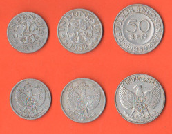 Indonesia 10 + 25 + 50 Sen Anni '50 Aluminum Typological Coin - Indonésie
