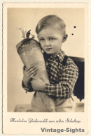 Little Boy With School Cone / Schultasche (Vintage RPPC ~1930s) - Scuole