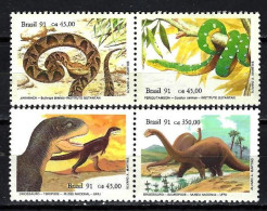 Brésil 1991 Animaux Reptiles Et Dinosaures (217) Yvert N° 2019 à 2022 Neufs** MNH - Ungebraucht