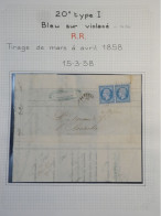 DK2 FRANCE BELLE  LETTRE RARE  1858 VARENNES  + PAIRE  N°14 BLEU SUR LILAS +VU BEHR.DISPERSION DE COLLECTION+ - 1853-1860 Napoleon III