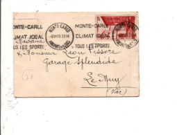 MONACO SEUL SUR MIGNONETTE POUR LA FRANCE 1939 - Covers & Documents