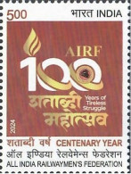 India 2024 100 Years Of All India Railwaymens Federation Rs.5 Stamp MNH As Per Scan - Neufs