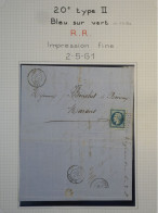 DK2 FRANCE BELLE  LETTRE RARE  1861 A MARANS N°14 BLEU SUR VERT  +DISPERSION DE COLLECTION+ - 1853-1860 Napoléon III.