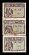 España Spain Set 3 Billetes 1 Peseta Burgos Abril 1938 Pick 108 Mbc Vf - 1-2 Pesetas