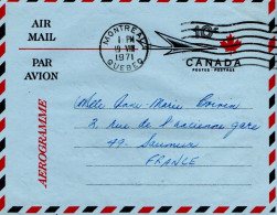 CANADA  AEROGRAMME POUR LA FRANCE 1971 - Lettres & Documents