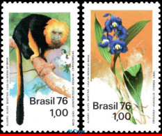 Ref. BR-1438-39 BRAZIL 1976 - NATURE PROTECTION, ORCHIDAND MONKEY,MI# 1534-35, MNH, ANIMALS, FAUNA 2V Sc# 1438-1439 - Ongebruikt