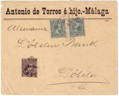 ESPAGNE - ESPAÑA - 1900 (3 Mayo) 2xEd.216 5c Pelón Verde Y Ed.219 Castaño Sobre Carta De Malaga A Alemania - Covers & Documents