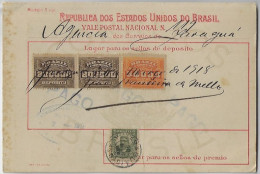 Brazil 1918 Money Order From Jaraguá Alagoas To Salvador Bahia Vale Postal Stamp 5$ 20$ Reis + Definitive 600 Réis - Cartas & Documentos