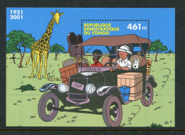 R.D. Congo - 2001 - OCB BL205 - MNH ** - Kuifje Tintin Congo Stripfiguur Cartoon Dessin Animé - Cv € 7 - Nuevos