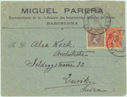 ESPAGNE - ESPAÑA - 1900 (28 Abril) Ed.218 10c Pelón Bermellón Y Ed.219 Castaño Sobre Carta De Barcelona A Zúrich, Suiza - Brieven En Documenten