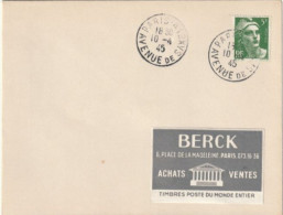 Gandon N°719, 1er Jour De Mise En Vente Avenue De Saxe 10/4/45. Collection BERCK - 1945-47 Ceres Of Mazelin