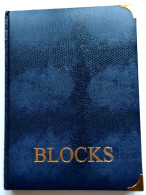 VINTAGE, MEDIUM, EMPTY, BLUE FAUX CROCODILE SKIN COVERED STOCKBOOK. #03312 - Large Format, Black Pages