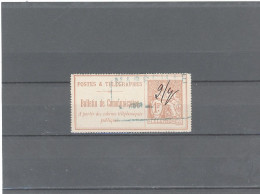 TIMBRE TELEPHONE -1897- PAPIER AVEC FOND DE SURETÉ -N °19 -1F ROUGE /AZURÉ-Obl -CACHET RECTANGULAIRE MARSEILLE - Telegraph And Telephone