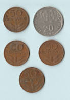 Portugal Lot De 5 Pièces - 1 Pièce De 20 Escdos 1987 - 4 Pièces De 50 Centavos De 1970 1975 Et 1973 - Portugal