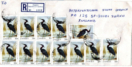 ZAMBIA, Registered Letter, Slaty Egrets     /     ZAMBIE, Lettre Ecommandée, Hérons - Ooievaars