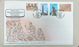 D)1984, ZIMBABWE, FIRST DAY COVER, ISSUE IN COMMEMORATION OF NATIONAL HEROES DAY, SYMBOLIC MONUMENT AND FLAME, TO THE TH - Zimbabwe (1980-...)
