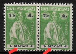 MACAU 1924 CERES 1-1/2A PAIR PRINT ERROR MNH  (NP#72-P30-L9) - Unused Stamps