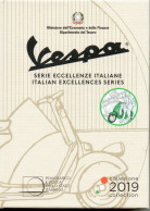 MOLTO RARA - ECCELLENZE ITALIANE 2019 - VESPA VERDE 5 EURO ARGENTO - FOLDER ORIGINALE ZECCA - Italie