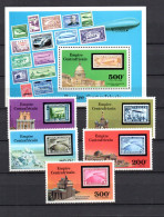 Zentral Afr.Rep.1977 Satz 488/92 + BL 18 Zeppelin/Flugpost Postfrisch - Central African Republic