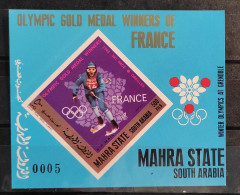 ADEN-MAHRA STATE-MEDALLAS DE ORO  FRANCESAS EN LOS, J. OLIMPICOS DE 1904 AL 1964- MNH**-HOJA BLOQUE IMPEERF. - Verano 1964: Tokio