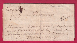 LETTRE DE PARIS DE 1682 POUR MONTPELLIER HERAULT LETTRE - ....-1700: Précurseurs