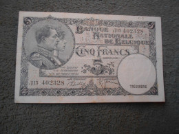 Ancien Billet De Banque Belgique 5 Francs  Frank 1938 - 5 Franchi
