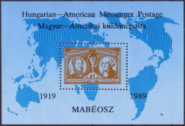 George Washington Kossuth Lajos Hungary 1989 American Messenger Postage Philatelist Souvenir Memorial Sheet GLOBE MAP - George Washington