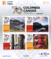 Lote 2023-14P, Colombia, 2023, Pliego, Sheet, 70 Años Relaciones Colombia-Canada, Indigenous Masks, Lake, Snowy Mountain - Colombia