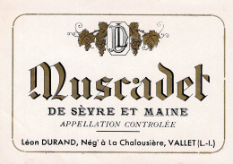 BISTROT RARE ETIQUETTES ANCIENNE ALCOOLS VINS MUSCADET SEVRE MAINE DURAND CHALOUSIERE VALLET 12 X 10 CM - Alcoli E Liquori