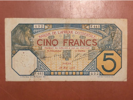 Billet De 5 Francs De La Banque De L'Afrique Occidentale, Dakar, 28 Mai 1918 - Alla Rinfusa - Banconote