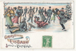 Illustrateur Précurseur Suisse - Gruss Von Der Eisbahn  Souvenir Du Patinage Humour Accident Risk Schlittschuhläufer - Before 1900