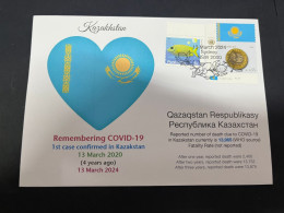 13-3-2024 (2 Y 52) COVID-19 4th Anniversary - Kazakhstan - 13 March 2024 (with Kazakhstan UN Flag Stamp) - Disease
