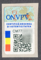 2020 Romania ONVPV - WINE DRINK / Alcohol / Revenue Tax Seal Label Vignette - Hologram Holography Grape Flag QR Code - Wijn & Sterke Drank