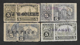 SE)1922 MEXICO  4 FISCAL STAMPS, 5C DISTRTITO MEXICO D. F. 5C NO DISTRICT, 5C TAMPICO, 5C DURANGO, USED - Mexico