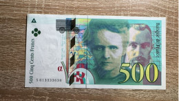 France, 500 Francs , 1994. GEF- AUNC With 2 Pinholes , Pick 160a, Last Series First Date - 500 F 1994-2000 ''Pierre En Marie Curie''