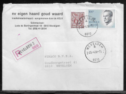 Belgium. Stamps Sc. 976a, Sc. 1103 On Registered Letter, Sent From Wevelgem On 28.04.1988 For Wevelgem - Storia Postale